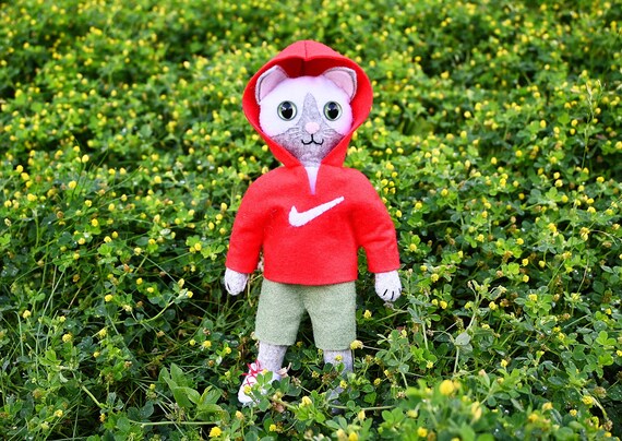 Cat Doll in hoodie / Animal Felt Doll image