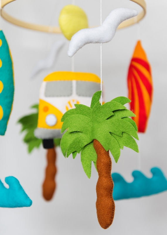 Ocean Boho Crib Mobile / Surfer, VW bus image