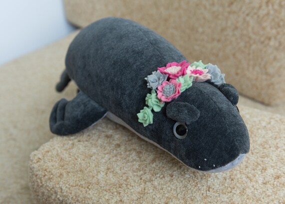Plush Fur Seal with Felt Flowers image