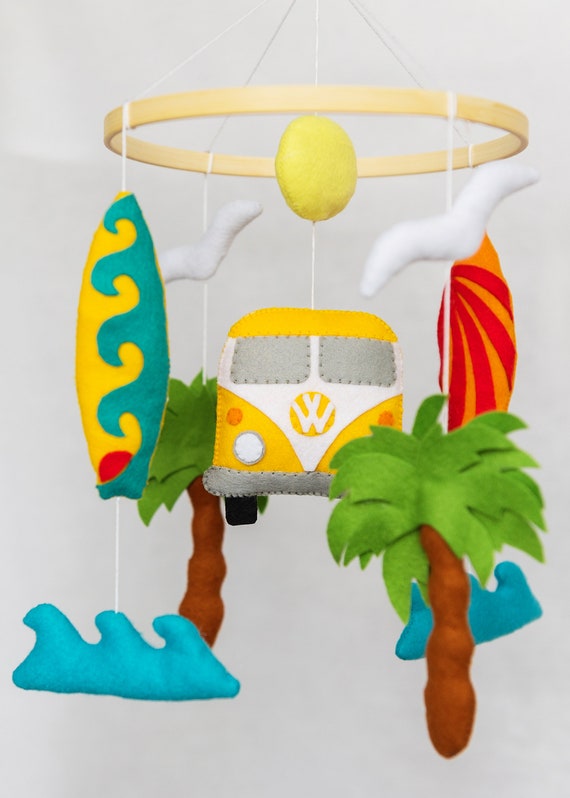Ocean Boho Crib Mobile / Surfer, VW bus image