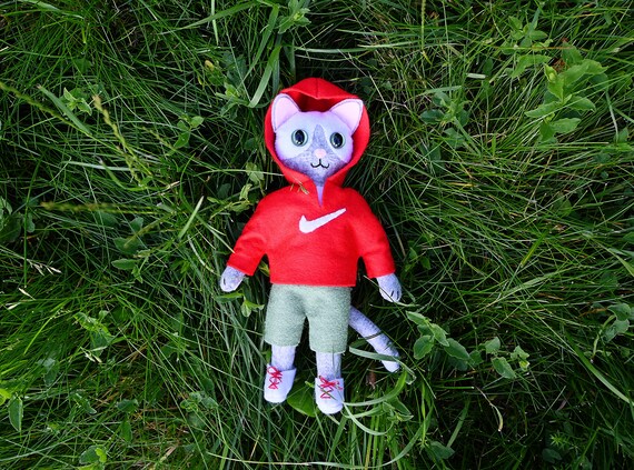 Cat Doll in hoodie / Animal Felt Doll image