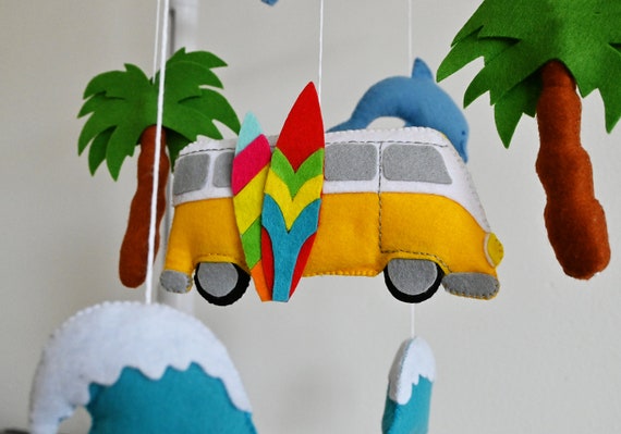 Ocean Boho Crib Mobile / Surfer, VW bus image