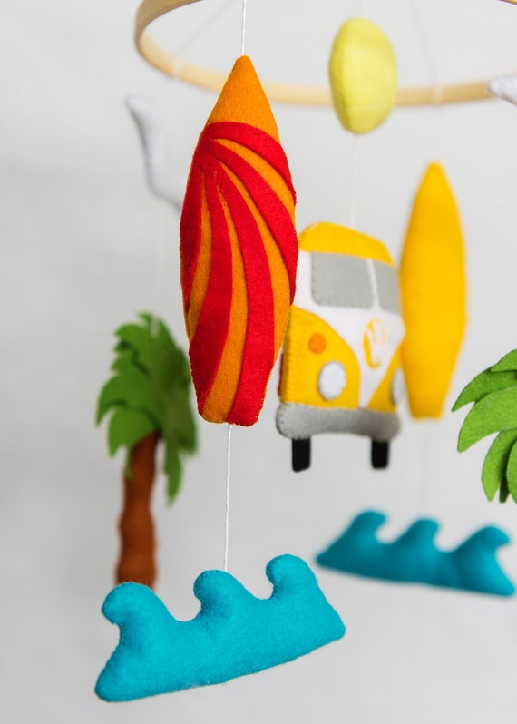 Ocean Boho Crib Mobile / Surfer, VW bus image