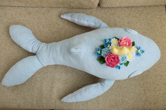 Big Blue Whale with Felt Flowers image
