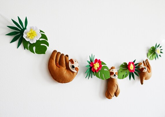 Sloth Nursery Decor Garland / Animal Felt Decorations image