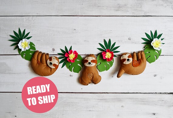 Sloth Nursery Decor Garland / Animal Felt Decorations image