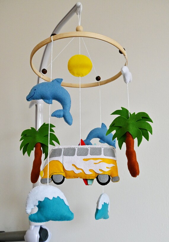 Ocean Boho Crib Mobile / Surfer, VW bus image