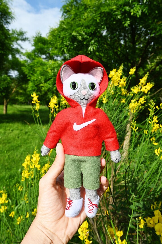 Cat Doll in hoodie / Animal Felt Doll image