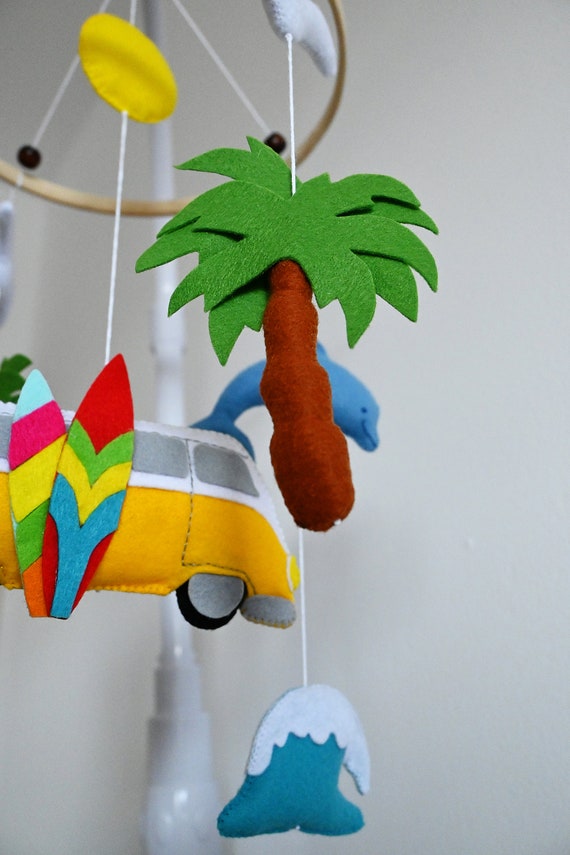 Ocean Boho Crib Mobile / Surfer, VW bus image