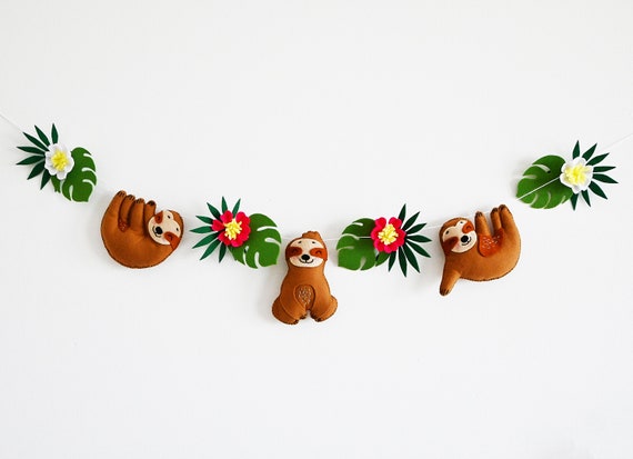 Sloth Nursery Decor Garland / Animal Felt Decorations image