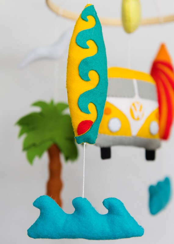 Ocean Boho Crib Mobile / Surfer, VW bus image