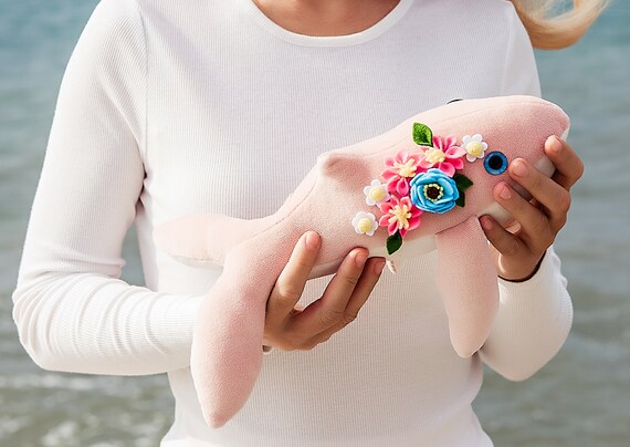 Plush Whale with Felt Flowers image