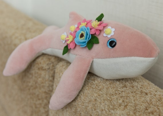 Plush Whale with Felt Flowers image