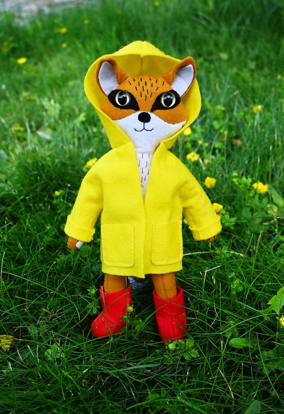 Fox Doll in Raincoat / Animal Felt Doll image
