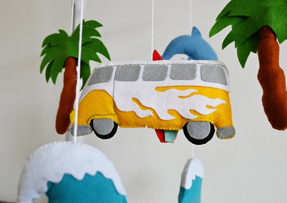 Ocean Boho Crib Mobile / Surfer, VW bus image