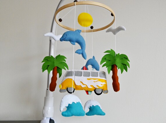 Ocean Boho Crib Mobile / Surfer, VW bus image