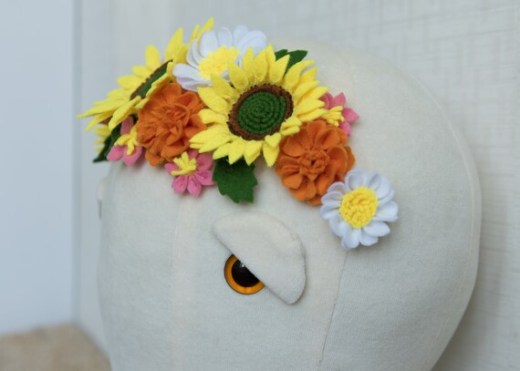 White Plush Octopus with Felt Flowers image
