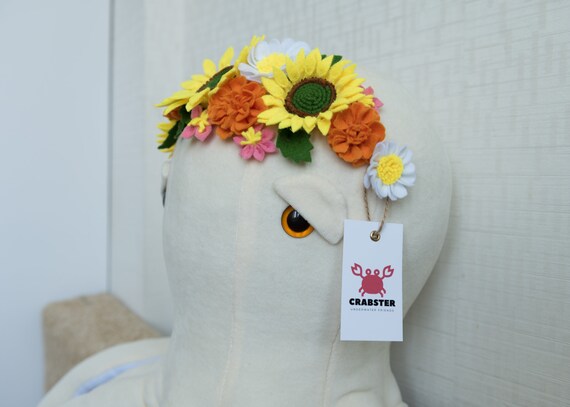 White Plush Octopus with Felt Flowers image