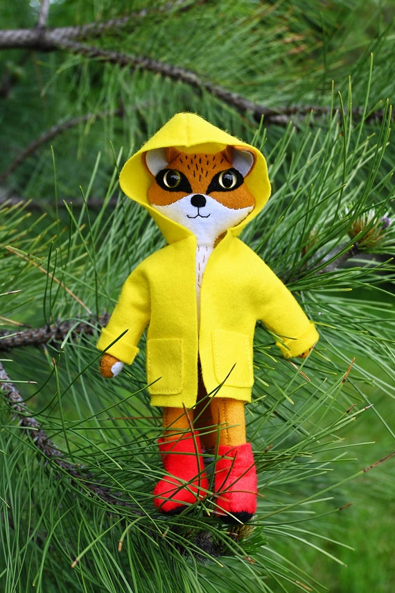 Fox Doll in Raincoat / Animal Felt Doll image