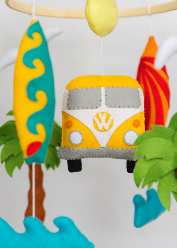 Ocean Boho Crib Mobile / Surfer, VW bus image