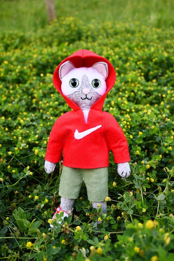 Cat Doll in hoodie / Animal Felt Doll image