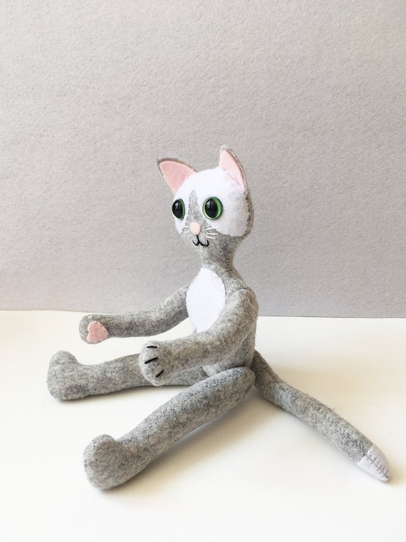 Cat Doll in hoodie / Animal Felt Doll image