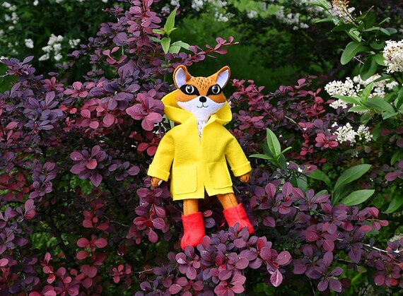 Fox Doll in Raincoat / Animal Felt Doll image