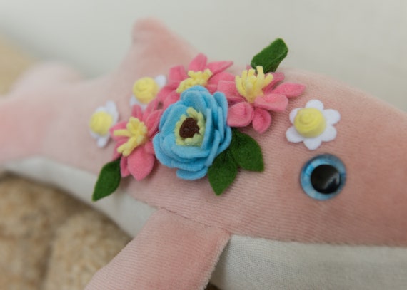 Plush Whale with Felt Flowers image