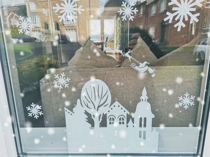 Christmas Reusable Window Stickers Wintry Village scene and Etsy