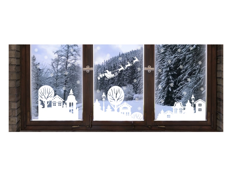 Christmas Reusable Window Stickers Wintry Village scene and Etsy