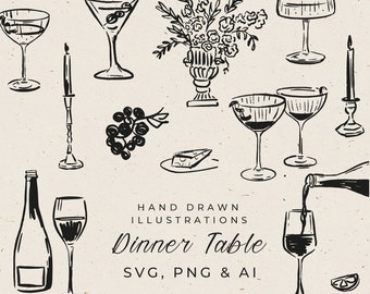 Répétition dîner table Illustration Clipart, invitation fantaisiste à dîner de répétition, modèle d'Invitation à dîner, modifiable sur Canva