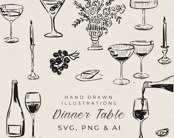 Rehearsal Dinner Table Illustration Clipart, Whimsical Rehearsal Dinner Invite, Dinner Party Invitation Template, Editable in Canva