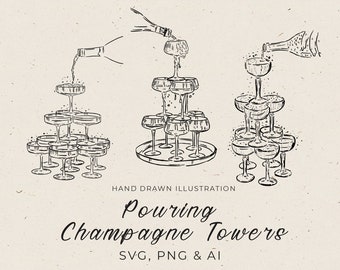 Wedding Champagne Tower Card in SVG, Champagne Tower Illustration Clipart in PNG, Wedding Bar Menu, Wedding Invitation Canva Template