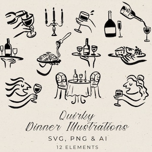 Handgezeichnete Illustrationen für das Abendessen im wunderlichen Stil, Hochzeits-Ideen für die Hochzeitstafel, Hochzeitseinladungen