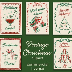 Clipart de Natal vintage desenhado à mão em formato SVG, ilustração de Natal caprichosa para cartões de convite, ícones retrô de ano novo