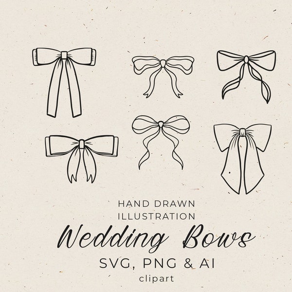 Hand Drawn Wedding Bow in SVG, Whimsical Wedding Invitation Timeline Icons in PNG, Bow Invitation Outline Icon Clipart