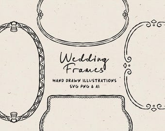 Hand Drawn Whimsical Wedding Frames 5x7 inches in SVG, Hand Drawn Border Clipart, Border Illustrations, Wedding Invitation Editable in Canva