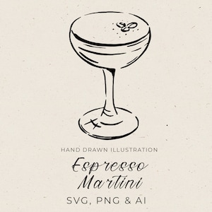 SVG のエスプレッソ マティーニのイラスト、PNG のエスプレッソ マティーニ カクテルのスケッチ、カクテルの描画アート、結婚式のシグネチャー カクテル サイン