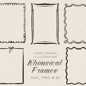 Molduras de casamento em estilo caprichoso em SVG, clipart de borda desenhada à mão, borda peculiar com laço em PNG, convite de casamento editável no Canva