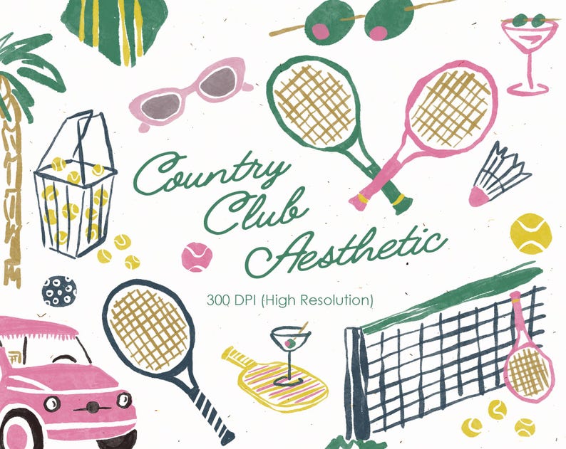 Hand-drawn Watercolor Tennis Bachelorette Party Illustration Clipart ...
