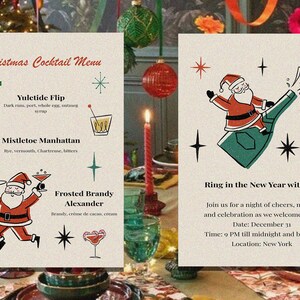 Handritade illustrationer av jultomten i Martini, clipart med gladare Martini, retro jultomte i Martini, illustrationer med mitten av århundradet bild 3