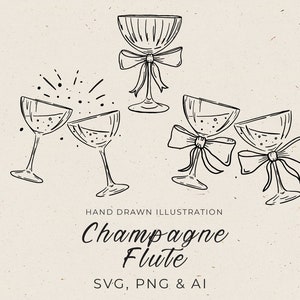 Champagneglazen handgetekende illustraties in SVG, bruiloft champagne uitnodigingskaart, bruiloft barmenu, champagne roosteren, canvas sjabloon