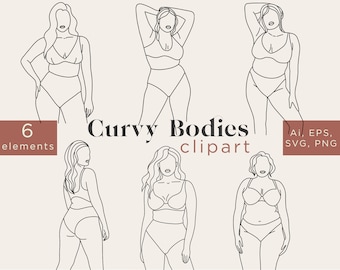 Body Positive Line Art, Curvy Woman Line Art Illustration in SVG, Modern Feminine Clipart, Plus Size Woman Art for Instagram Highlights