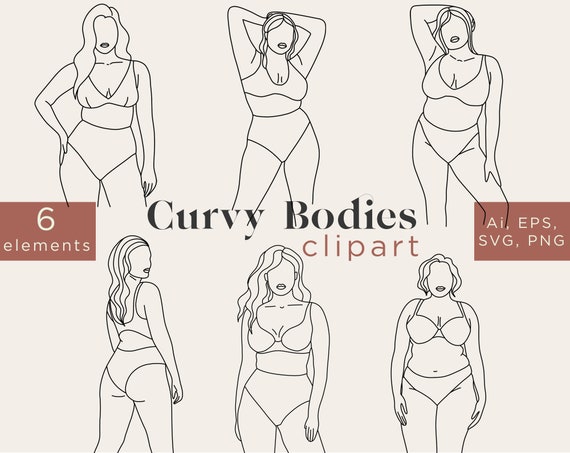 Body Positive Line Art, Curvy Woman Line Art Illustration in SVG