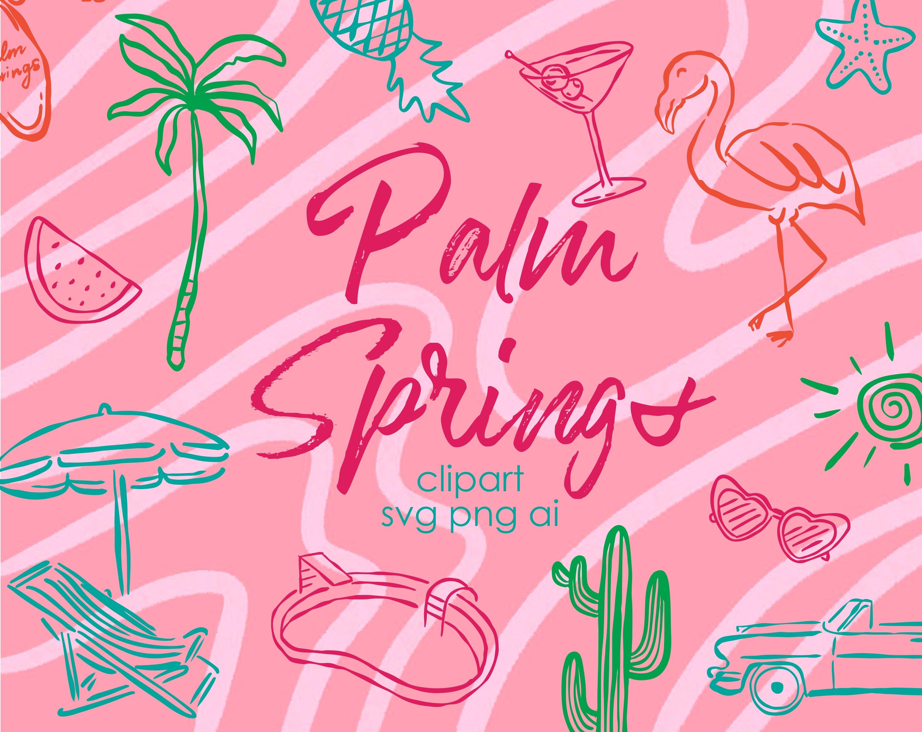 Hand Drawn Palm Springs Illustrations in SVG, California Сlipart, Coastal illustrations, Bridal Shower Invitation, Cocktail Party Icons