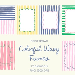 Handgetekende golvende grens clipart, coquille frame voor huwelijksuitnodiging, aquarel doodle frames voor vrijgezellenfeest, Palm Springs Party clipart