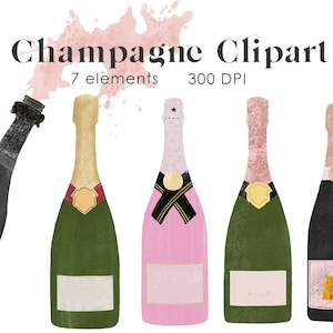 Watercolor Champagne clipart in PNG, Rose Wine Brunch Clipart, Printable Wine Drinks, Kitchen Wall Art, Instatnt download