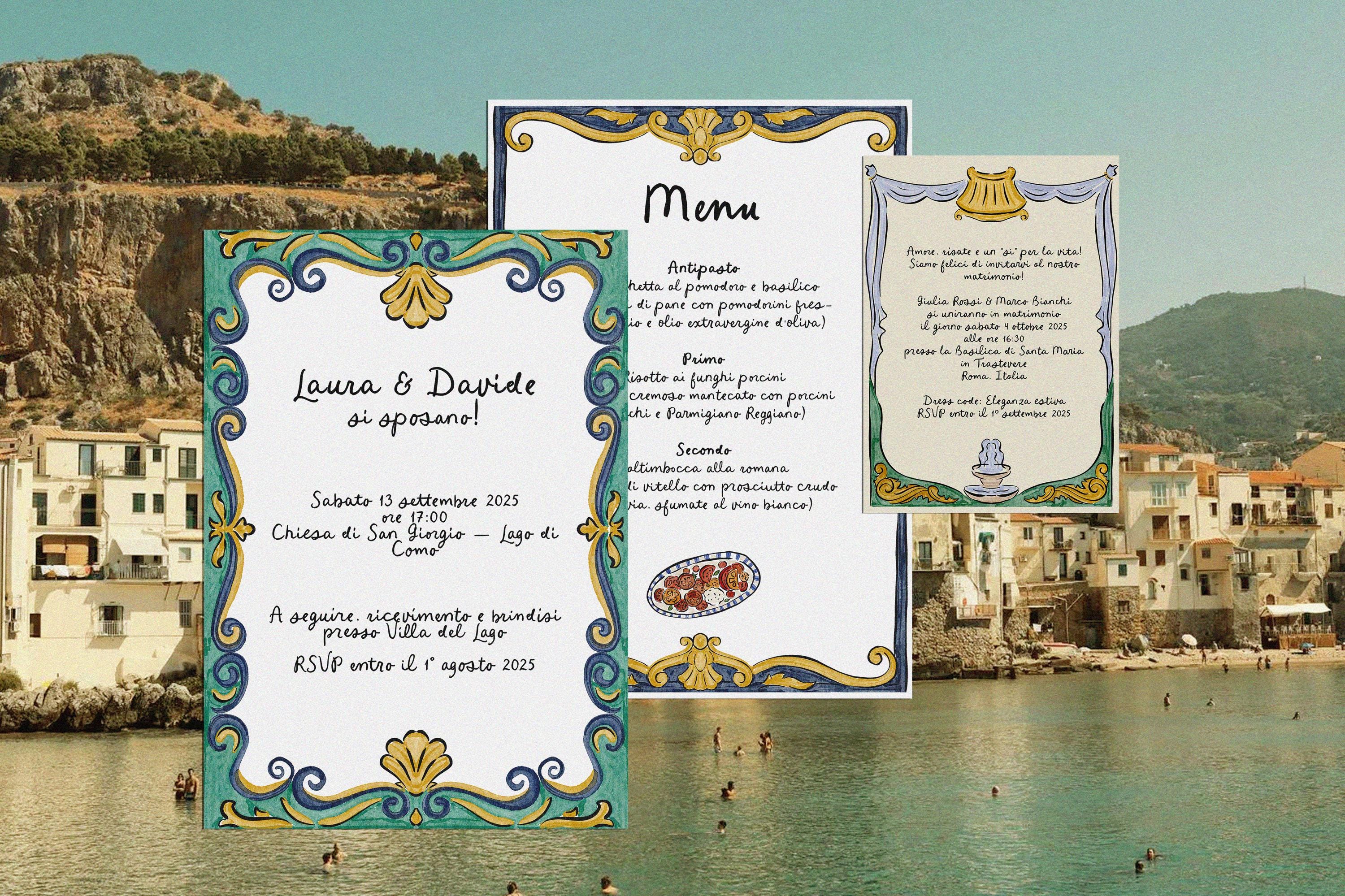 Italian Menu Frame Italian Wedding Watercolor Frame Clipart, Italian Summer Borders for ...