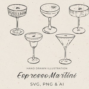 SVG のエスプレッソ マティーニの描画、PNG のエスプレッソ マティーニ カクテル スケッチ イラスト、ウェディング ドリンク シグネチャー メニュー用カクテル クリップアート