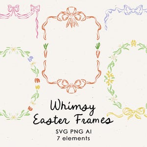 Hand Drawn Easter Bow Border Clipart in Whimsical Style, Spring Frame Clipart in SVG, Floral Border for Invitations, Editable in Canva